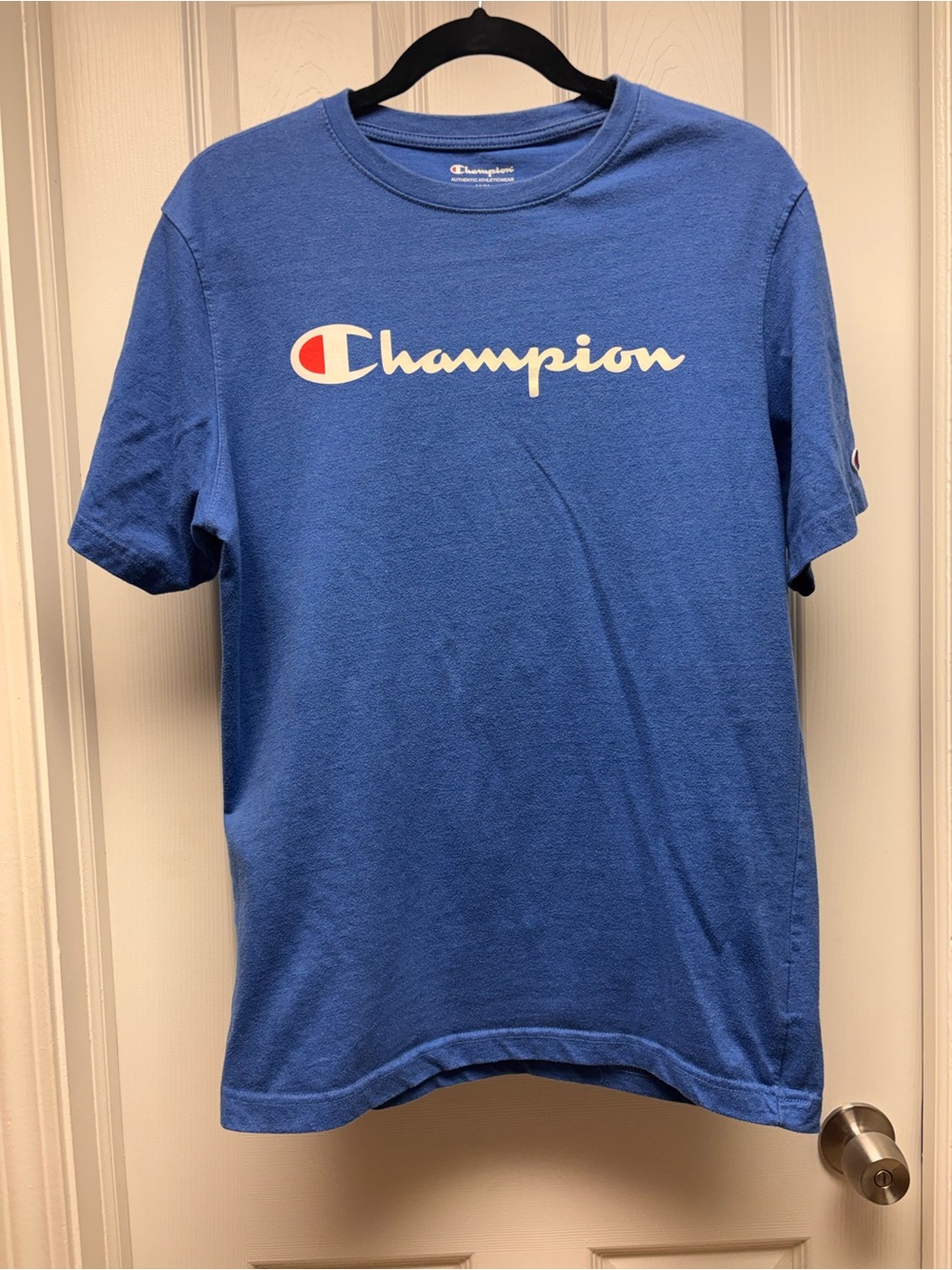 Champion Blue Logo T-Shirt | Men’s Medium | Classic Script Graphic Tee